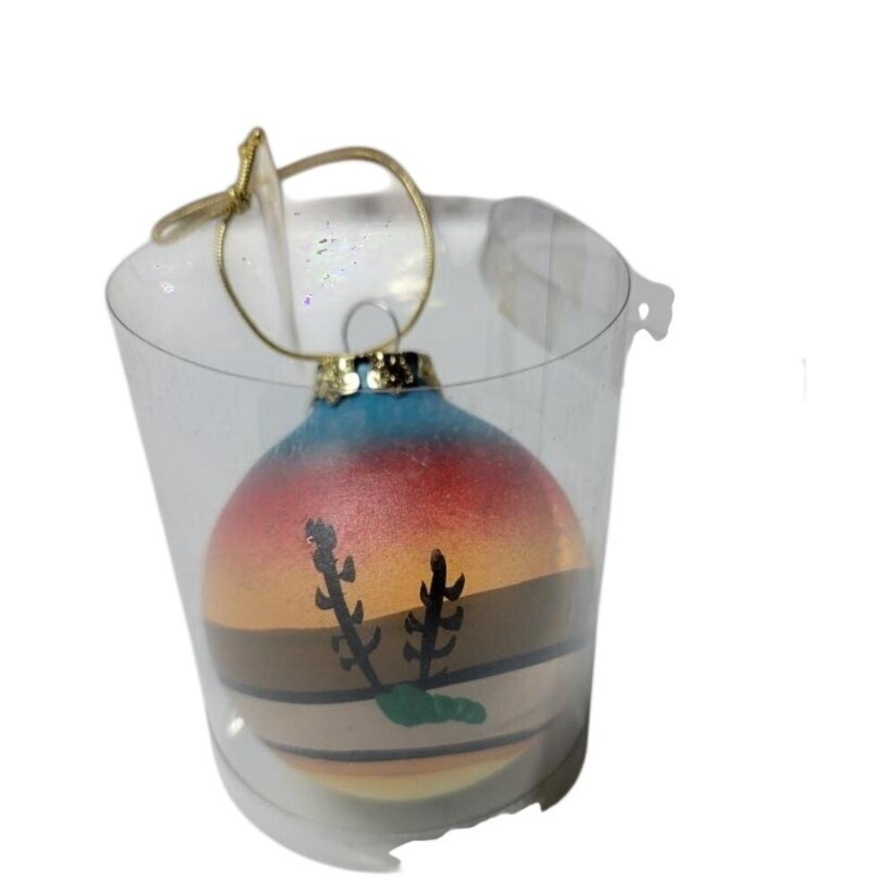 🌵 Arizona Hand Painted Desert Sunset Glass Ball Ornament Southwest Souvenir